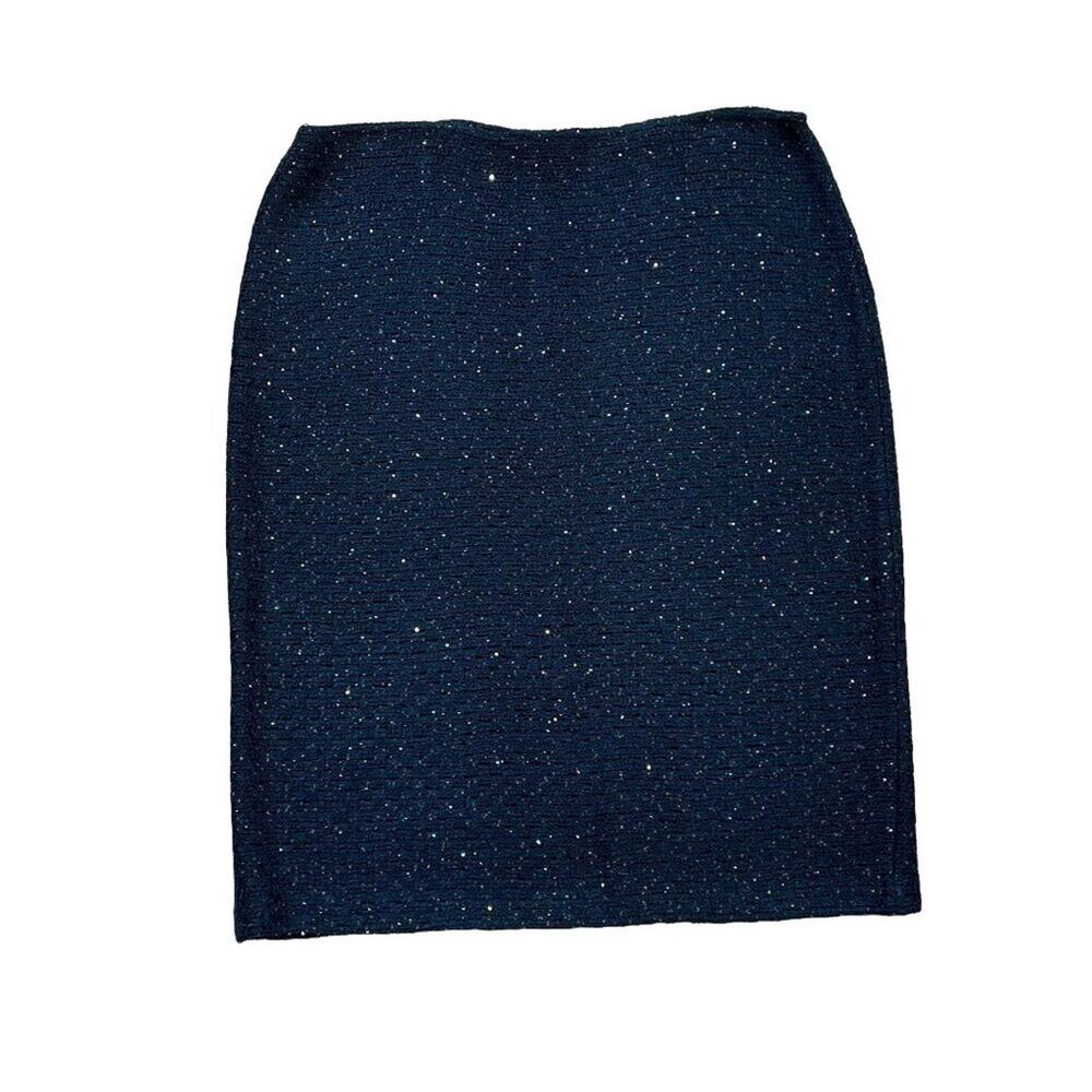 St. John Wool Blend Navy Blue Multi Color Tweed/Textured Sequin Pencil Size 12